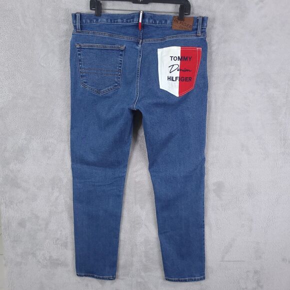 Tommy Hilfiger Jeans Mens Blue 36x30 Graphic Pocket Slim Tapered Fit Stretch - Picture 1 of 16
